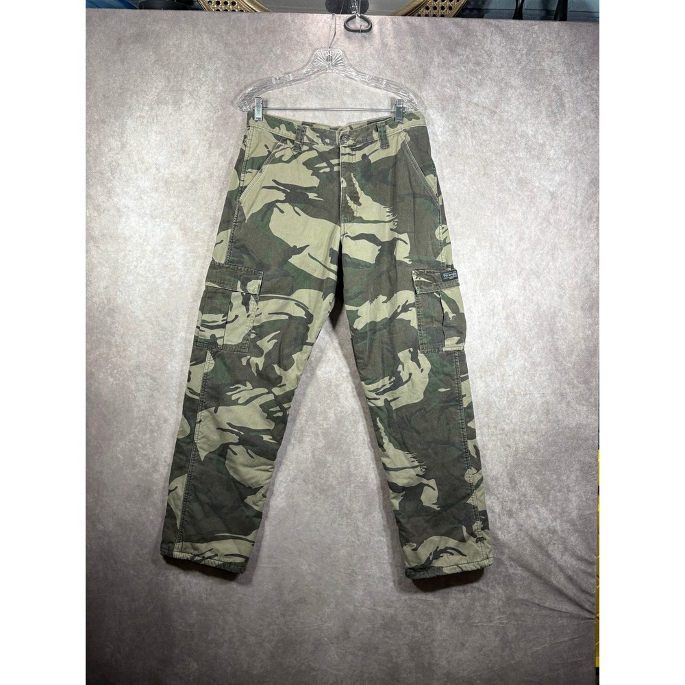 Wrangler Cargo Pants Mens 32x32 Green Camo Fleece Lined 70FLW4M Hunting Outdoor
